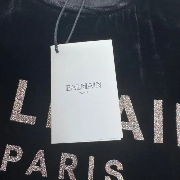 BALMAIN Black Velvet Glittered Logo Top Size 34 NWT - Picture 5 of 10